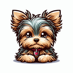 Bold Line Vector of a Cute Yorkshire Terrier Puppy Face on a Flat White Background