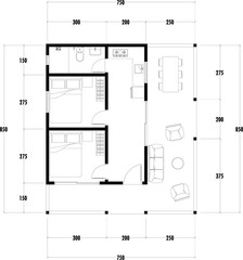 Architecture plan with furniture. home floor plan, isolated on white background, stock illustration.