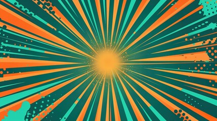 Fototapeta premium Abstract Radial Burst Design with Orange and Teal Stripes