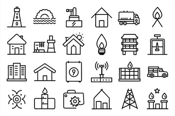 Public Utilities icon set. editable stroke outline icons set. vector illustration.
