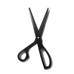 Black stainless steel scissors isolated on a transparent background, PNG. High resolution.