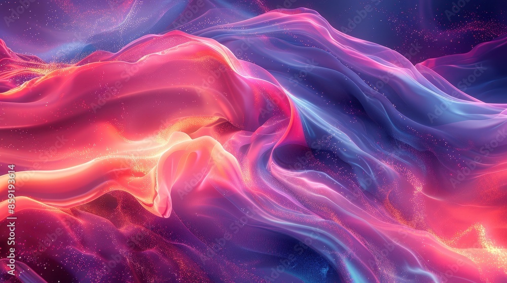 Poster abstract waves of pink and blue intertwining in a harmonious dance, capturing the fluidity and movem