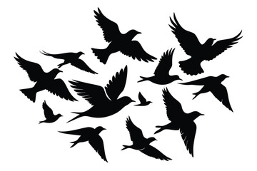 silhouette flock of birds flying vector illustration isolated on white background