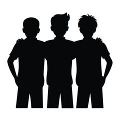 Silhouette of three friends with hands on each other's shoulders.