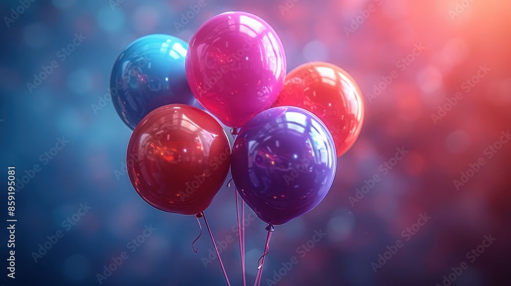 Poster a beautifully arranged cluster of colorful and shiny balloons set against a dreamy backdrop of soft,