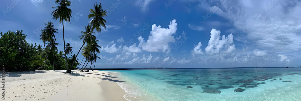 Wall mural Beautiful beach with palms and turquoise sea