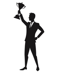 Professional Man Holding Trophy Silhouette Vector Illustration