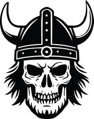 Silhouette design of a skull wearing a horned helmet