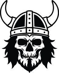 Silhouette design of a skull wearing a horned helmet