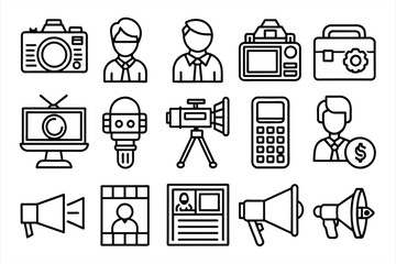 Mass Media & Journalism icon set. editable stroke outline icons set. vector illustration.

