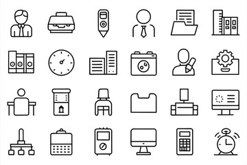 office or workspace icon set. editable stroke outline icons set. vector illustration.
