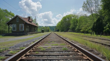 Fototapeta premium A quaint little train station nestled in the countryside.