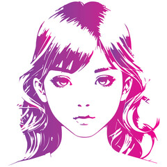 stencil of a girl on a transparent background, the ability to change color and size. Gallagrasma, color gradient, bright stencil, sticker. A design element, a pattern for fabric. Illustrations and vec
