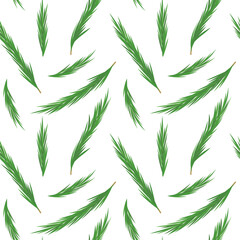 Seamless pattern - green sprigs of rosemary on a transparent background.