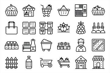 Fototapeta premium Supermarket departments and services icon set. editable stroke outline icons set. vector illustration. 
