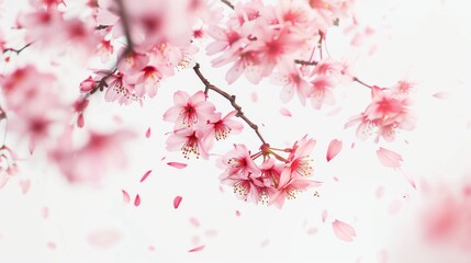 Fototapeta premium Cherry blossom flowers on a branch, petals falling. Spring and nature concept