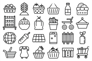 Supermarket departments and services icon set. editable stroke outline icons set. vector illustration.
