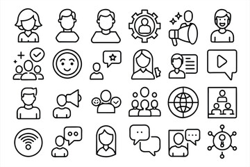 Influencer and social media marketing icon set.