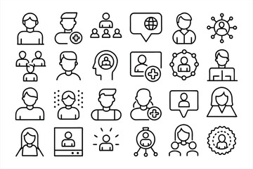 Influencer and social media marketing icon set. Contains such icons as SEM, followers, content, rating, ad, testimonials, influencer and viral. Editable stroke Vector.