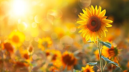 Obraz premium Single Sunflower in a Field of Yellow