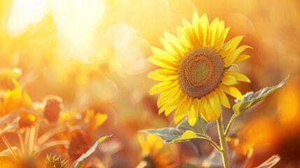 Obraz premium A Single Sunflower Basking in the Golden Hour