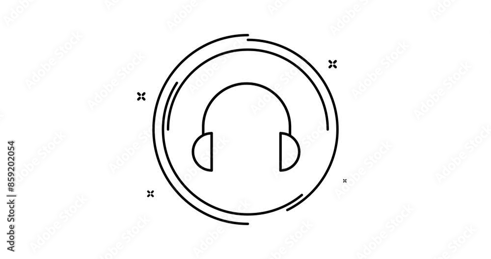 Poster headphones 2d animated outline icon with alpha channel. headphones rotation appearance 4k motion des