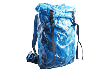 Blue transparent waterproof backpack with adjustable straps. Perfect for outdoor adventures, hiking, camping, or travel in all weather conditions.