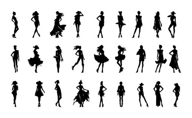 Fashion model silhouette collection on a white background