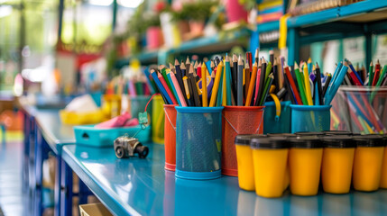 Obraz premium Colorful Pencils and Crayons Ready for Creativity