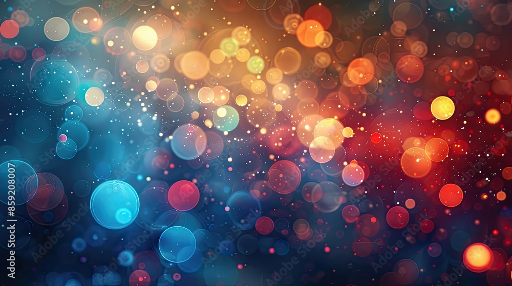 Poster a colorful background with many small circles. the background is blue and red. the circles are of di