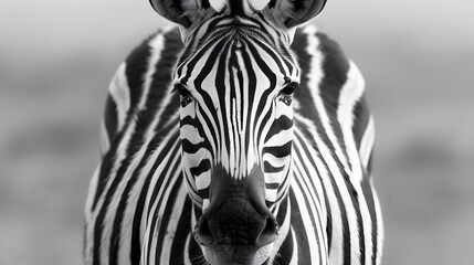 Naklejka premium portrait of zebra. Black and white version. 