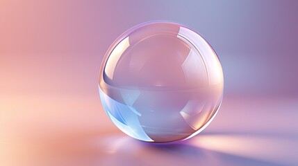 A clear sphere with a blue tint. The sphere is surrounded by a pink background. The sphere is the main focus of the image