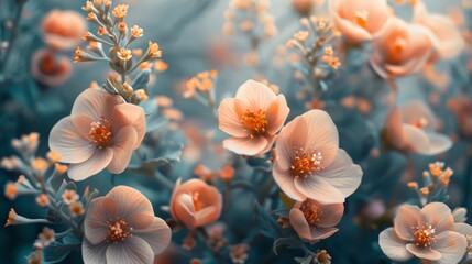 Close-up view of delicate peach flowers in a summer garden