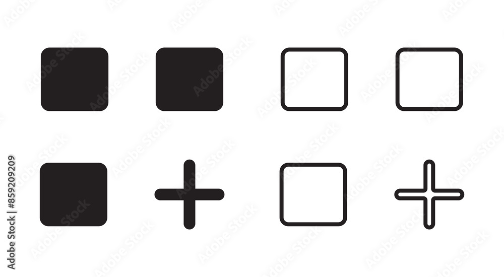 Poster layout grid add icon. add, new, plus icon symbol., grid menu icon sign. thin, line, outline icons, n