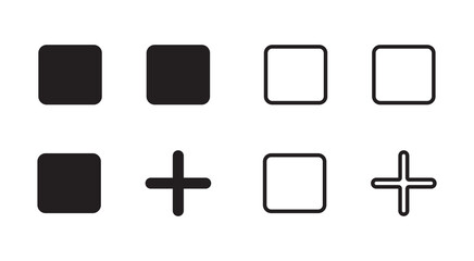 layout grid add icon. Add, new, plus icon symbol., grid menu icon sign. Thin, line, outline icons, new menu icon, create more icons button use for apps and website