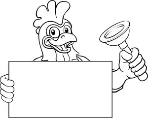 Plumber Chicken Plunger Cartoon Plumbing Mascot