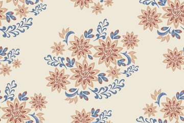 Vintage boho Floral pattern embroidery Ikat texture seamless style paisley Sunflower daisy ditsy motifs. Ethnic flower vector illustration design .