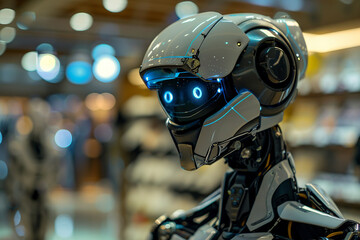 Generative AI creative picture Robot cyborg in activities of daily life routine living together with people