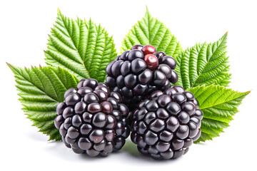 blackberry berries with leaves. isolated on white background
