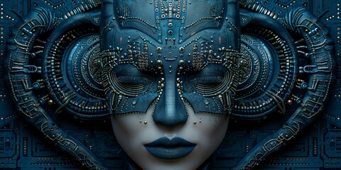 metallic carved relief of a female alien