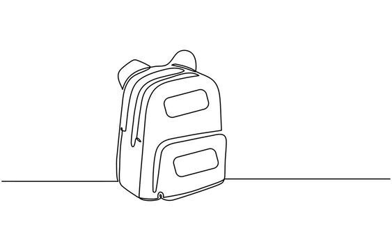 recommend clip art: Single one line drawing of school bag for kindergarten student. Back to school minimalist, education concept, Continuous one line drawing of school bag or backpack. School bag outline vector 