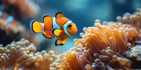 clown fish and colorful corals in the ocean