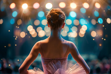 Generative AI picture of beautiful charming ballet dancer ballerina in stage ballroom gown