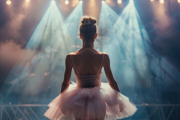 Fototapeta premium Generative AI picture of beautiful charming ballet dancer ballerina in stage ballroom gown