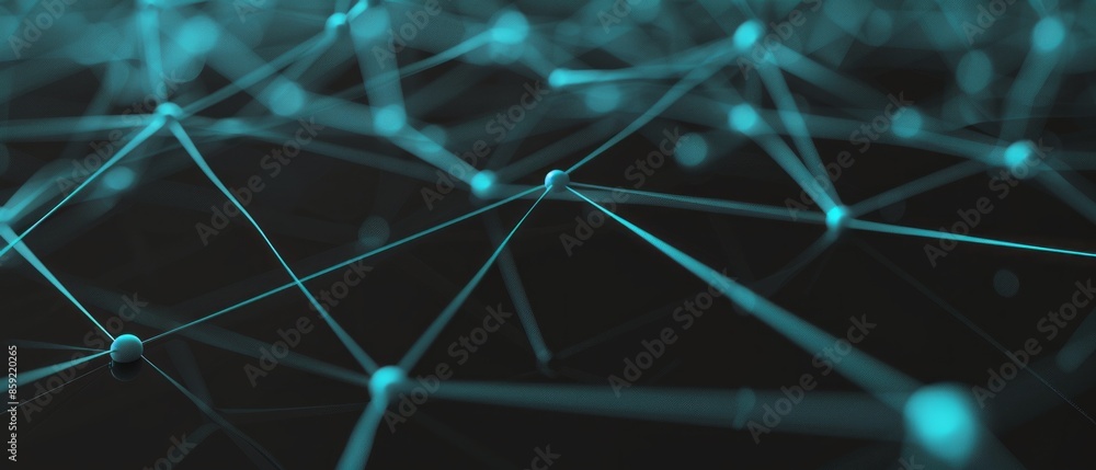 Poster abstract blue network lines interconnected with nodes against a dark background