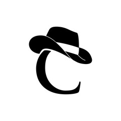 initial C with hat cowboy, Design element for logo, poster, card, banner, emblem, t shirt. Vector illustration