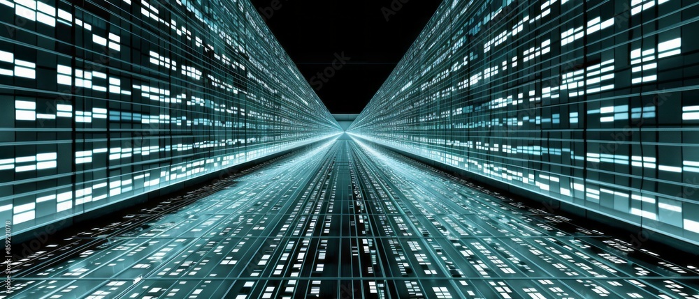 Poster abstract representation of a digital data stream in a 3d perspective