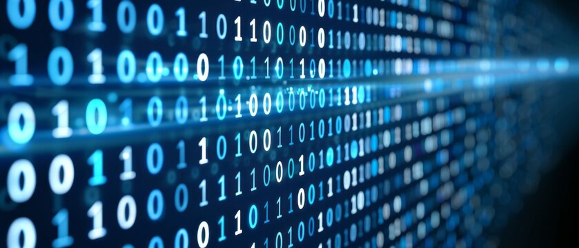 Blue Binary Code Streaming Across Digital Screen