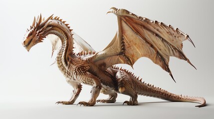 A 3D render of a dragon with large wings and a long tail.