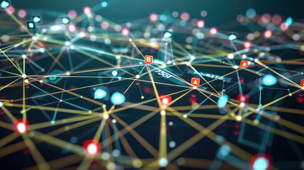 Digital visualization illustrating B2B marketing strategy with interconnected networks and data flow, symbolizing collaboration and growth.